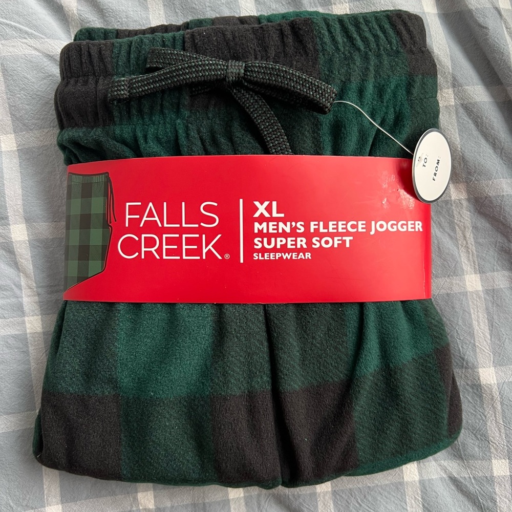 Falls Creek Men's Fleece Jogger - Dark Green and Black